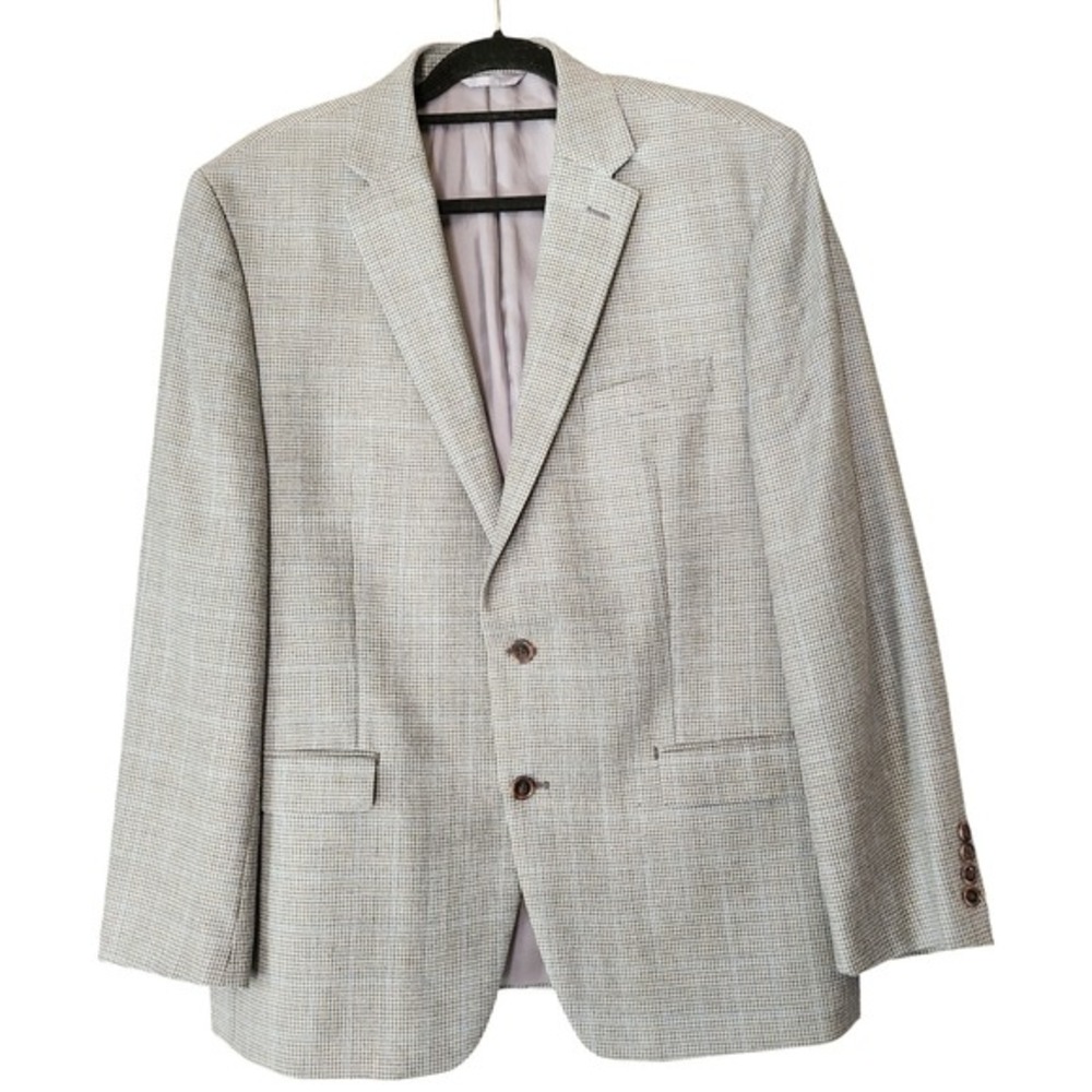 Lauren Ralph Lauren Men Size 43R Houndstooth Beige Silk Wool Blazer Sport Coat
